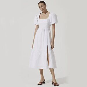 ASTR The Label Women's Poplin Puff Sleeve Tiered White Midi Dress Size S